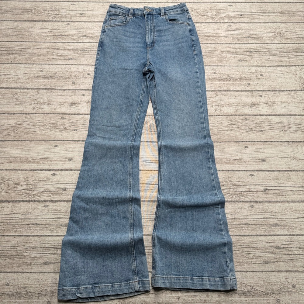 Garage Jeans Women's 0/24 Blue Denim High Rise Flare Slim Fit Bell Bottoms Retro